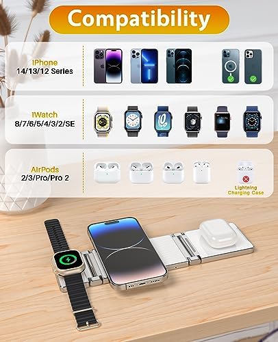 Revolutionize Your Charging Routine with the Ultimate 3-in-1 Mag-Safe Travel Dock: Lightning-Fast Wireless Charger for i Phone 15/14/13/12, Apple Watch & Air Pods – Compact, Magnetic Power Hub for Effortless On-the-Go Connectivity