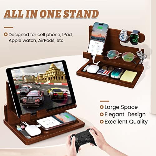 Wood Phone Docking Station – Nightstand Charging Organizer and Cell Phone Stand – Bedside Gift for Men – Enhanced Compatibility and Speed