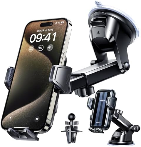 VANMASS 2025 Premium Car Phone Holder – Unmatched 85+ LBS Suction Power for Secure Hands-Free Navigation | Universal Compatibility with i Phone 16 Pro Max, 15, 14, 13 & Android Devices | Versatile Windshield, Dashboard & Air Vent Mount for Maximum Convenience | Durable Design Ensures Safe Driving Experience