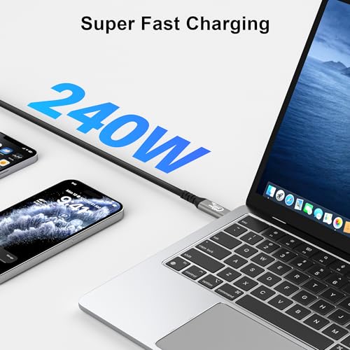Ultra-Fast Coaxial USB 4 Cable 4 FT with 90-Degree Connector – Experience 40 Gbps Data Transfer, 8 K/5 K Video at 60 Hz, and 240 W Power Delivery – Ideal for Mac Book, i Phone 16/15, SSDs, Thunderbolt 4 & More – Enhanced Durability and Compatibility for Ultimate Performance