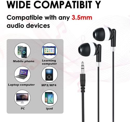 Vibrant 60-Pack Kids Earbuds – Durable Wired Earphones for Classroom Learning – Lightweight 3.5 mm Student Headphones Compatible with PCs, Chromebooks & Laptops – Colorful Design to Engage Young Minds – Ideal for Daily Educational Use