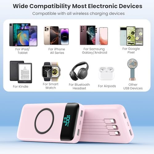 Ultimate 40800 m Ah Multi-Device Wireless Power Bank with Integrated Cables – 15 W Fast Charging Hub for i Phone 16/15/14/13/12 and Samsung Galaxy Series – Exceptional Portability, PD QC 4.0 Technology, LCD Indicator, Lightweight Design for Effortless On-the-Go Power Solutions – Unrivaled Compatibility and Safety Assurance