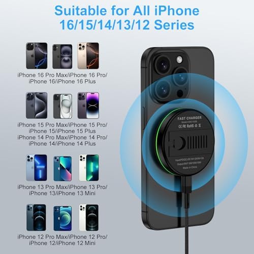 15 W Magnetic Wireless Charger with Kickstand – Fast Charging Pad for i Phone 16/15/14/13/12 & Samsung Galaxy S25/S24/S23 – Portable, High-Efficiency Charging Station for Android and Google Pixel 9 Series – Optimal Performance & Enhanced Compatibility for On-the-Go Charging