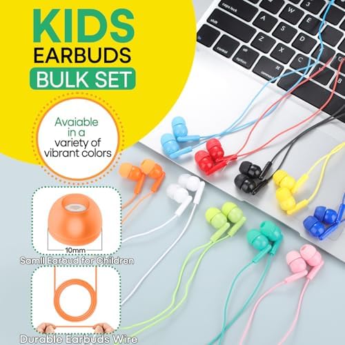 Bulk Kids Earbuds – 50 Pack Vibrant Wired Headphones for Classroom and Leisure Use, Durable Tangle-Free Design Compatible with 3.5 mm Devices for Enhanced Learning Experience