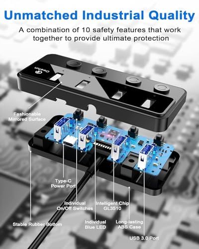 Revolutionize Your Connectivity with the Qeefun 4-Port USB 3.0 Hub – High-Speed 5 Gbps Data Transfer, Individual LED Power Switches, and 2 ft Extension Cable for Ultimate Flexibility – Perfect USB Splitter for Laptops, PCs, i Macs, and More! Enhance Your Workspace Efficiency and Control Multiple Devices Effortlessly!