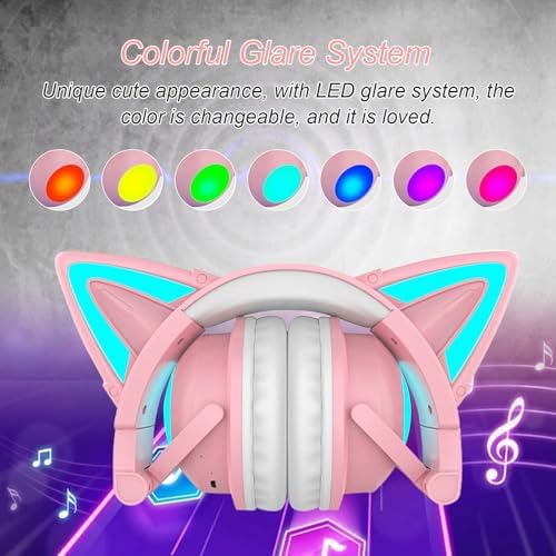Cat Ear Bluetooth Headphones – Lightweight Over-Ear Gaming Headset with RGB Lighting for Kids & Adults, Unmatched Comfort for Gaming, Music & Calls, Seamless Wireless Connectivity with i Phone, i Pad, Laptop & PC, High-Quality Sound for Immersive Listening Experiences