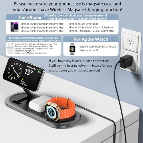 Ultimate 3-in-1 Wireless Charging Station for Apple Devices – Foldable & Portable Charger for i Phone 16/15/14/13/12 Series, Apple Watch Ultra/SE/6/5/4/3/2/1, and Air Pods Pro/2/3/4 – Fast, Efficient, and Travel-Friendly Design for Seamless Power Solutions