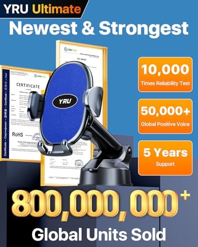 YRU 2025 Enhanced Universal Car Phone Holder with 360° Rotatable Design & Robust Suction for i Phone & Samsung – Stylish Light Blue Dashboard & Windshield Mount for Secure, Hands-Free Navigation and Music Access