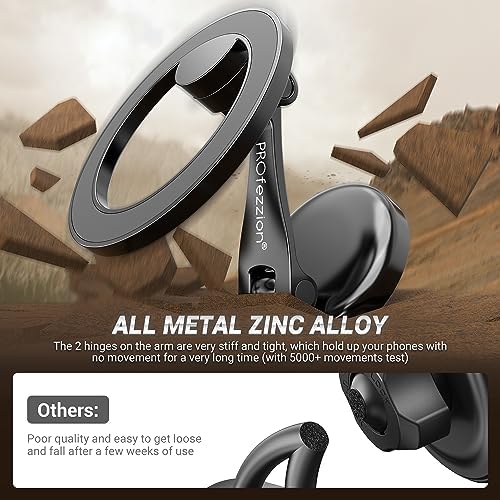 PROfezzion Magnetic Car Phone Mount for i Phone 15/14/13/12 Series – Advanced 2 x 180° Folding Arms & 360° Rotation, Enhanced Grip with Upgraded Super Magnets, Secure 3 M VHB Adhesive – Ultimate Hands-Free Solution for Safe Navigation and Enhanced Driving Experience