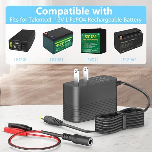 Rapid 14.6 V Lithium Iron Phosphate Battery Charger with Dual Alligator Clips – Fast-Acting AC Power Adapter for 12 V Li Fe PO4 Battery Packs – Enhanced Safety Features, Lightweight Design, and Universal Compatibility for Talentcell Solutions