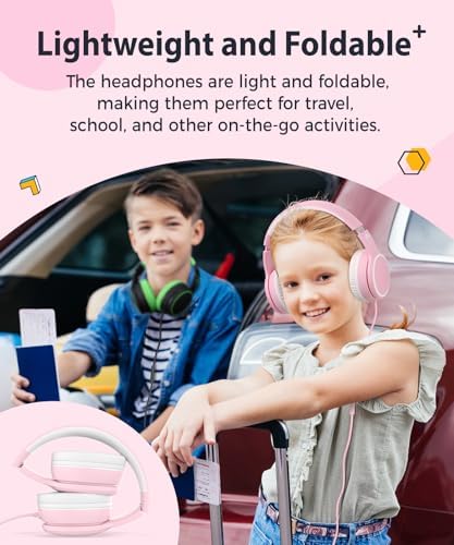 Rockpapa L22 Purple Over-Ear Headphones for Kids & Women – Lightweight, Foldable, and Durable Wired Design with Built-In Microphone for Clear Hands-Free Communication, Perfect for School, Travel, and Daily Use – High-Quality Stereo Sound and Tangle-Free Cord for Seamless Audio Enjoyment