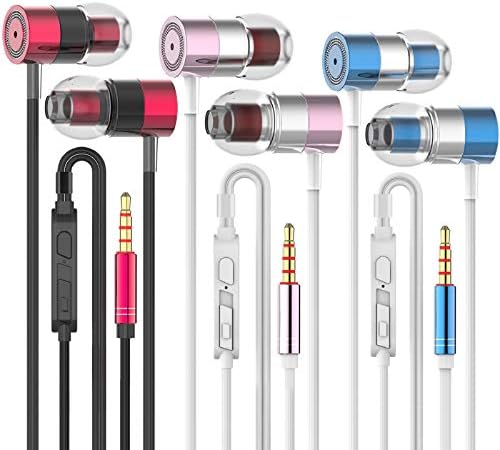 YNR Premium Metal Wired Earbuds with Microphone & Volume Control – Noise-Isolating In-Ear Headphones for Ultimate Audio Clarity – Perfect for School, Commuting, and Leisure – Compatible with i Phone, i Pad, i Pod, Samsung, Google Devices with 3.5 mm Jack – 3 Pairs Included for Versatile Use
