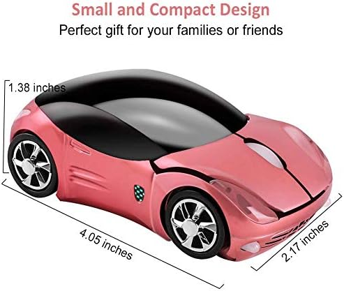 Sporty Pink Wireless Car-Shaped Optical Mouse – Portable 1600 DPI Mini Wireless Mice with USB Receiver for Laptop & Desktop – Ergonomic Design for Travel & Home Use – Unique Gift Idea for Tech Lovers