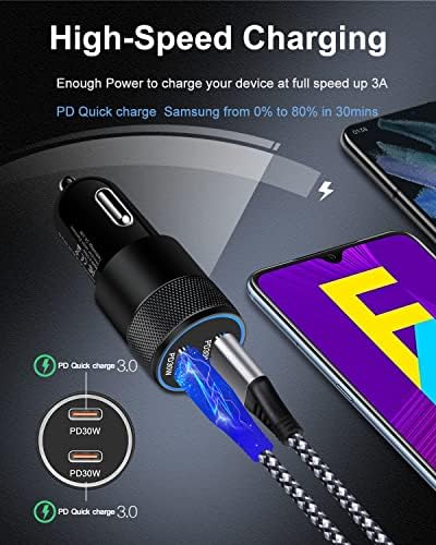 AILKIN 60 W Dual Port USB-C Car Charger – Fast Charging Cigarette Lighter Adapter for i Phone 16/15/14/13/12 Pro Max & Galaxy S25/S24/S23 – Compact PD3.0 Technology for Enhanced Speed & Compatibility – Ideal for Family Road Trips & Daily Commutes