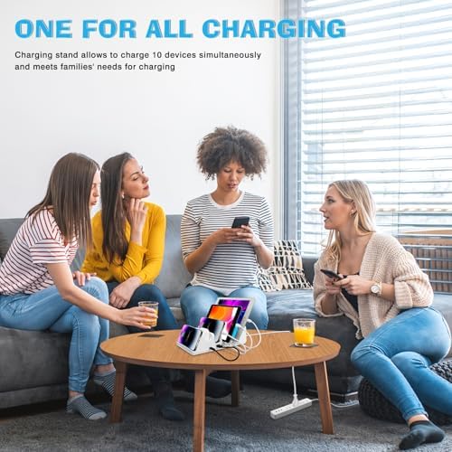 Maximize Charging Efficiency with the 150 W 6-Port Power Hub: Fast Wireless Charging for Mobile Devices & Dual Air Pods Stations, Featuring 65 W PD USB-C for Laptops – Perfect for Home & Office Use