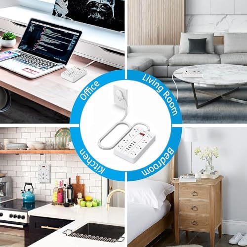 Ultimate Power Strip Surge Protector with USB-C – 8 Spacious Outlets & 6 Fast-Charging USB Ports – 5 ft Wall-Mountable Extension Cord for Phones, Tablets, Laptops, and Multiple Devices – Enhanced Safety & Efficiency for Home and Office Use