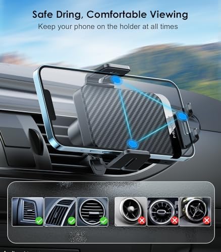 MOKPR 15 W Fast Wireless Car Charger – Auto-Clamping Phone Mount for i Phone 16/15/14/13/12/11 & Samsung Galaxy S23/S22/S21/S20 – Effortless One-Handed Operation, 360-Degree Rotation, Easy Air Vent Installation for Seamless Navigation & Charging on the Go