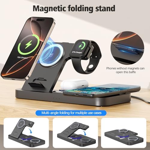 Revolutionize Your Charging Routine with the 2025 Wireless Charging Hub: 6-in-1 Power Station Featuring 30 W Fast Charge, Integrated Clock, and 7-Color Night Light – Dual Phone Charger Compatible with i Phone 16, Samsung Galaxy, Air Pods, and Apple Watch for Ultimate Convenience and Style