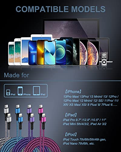 10 ft Braided USB Type C to Lightning Fast Charging Cable – MFi Certified Power Delivery Cord for i Phone 14/14 Pro Max/13/13 Pro/12/12 Mini/11/11 Pro/XR/XS – 4 Pack for Enhanced Flexibility and Convenience