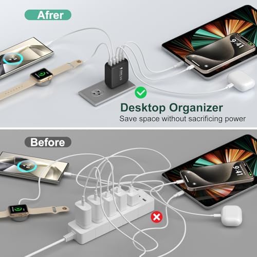 Revolutionize Your Charging Setup with the 50 W Dual-Pack USB-C Wall Charger – 5-Port Fast Charging Hub with Smart Technology for Optimal Device Performance – Compact Power Adapter for Home and Office Use