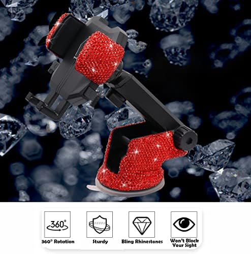 LYCARESUN Crystal Rhinestone Car Phone Mount Holder – Elegant Dashboard & Windshield Stand for Women, Universal Compatibility for Most Smartphones, Stunning Bling Car Accessory, Adjustable Viewing Angles for Hands-Free Navigation, Durable & Easy to Clean