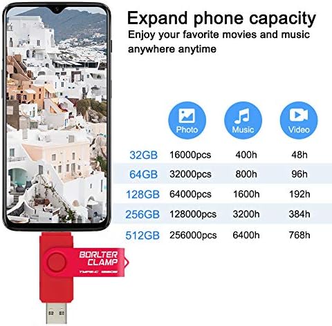 128 GB USB Type-C Flash Drive by Borlter Clamp – Dual Port Memory Stick for Fast Data Transfer with USB 3.0 Compatibility for Android Smartphones, Tablets, and Computers – Perfect for Samsung Galaxy S10/S9/Note 9, LG, and Huawei Devices – Reliable Storage Solution for Photos, Videos, and Documents