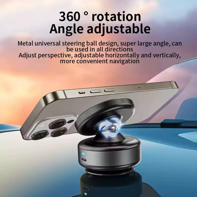 Revolutionary 360° Magnetic Phone Mount with Electric Vacuum Suction – Versatile Hands-Free Holder for Car, Gym, and Home Use, Seamlessly Compatible with Mag Safe i Phones and Various Smartphones, Ensures Ultimate Stability and Convenience for All Smooth Surfaces