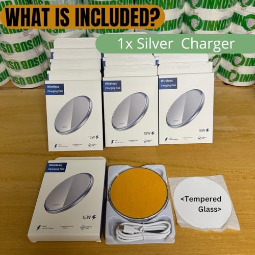 INNOSUB USA 5-Pack Sublimation Wireless Charger Set – 10 W Fast Qi Charging Pad for i Phone & Samsung Devices – Sleek Silver Design for Home & Office – Ideal Personalized Gift for Tech Enthusiasts