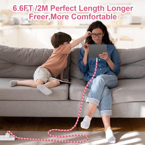 Coolden 66 W Fast Charging Cable for i Phone & i Pad – 2 M Stylish Pink USB-C to Lightning Beaded Charger – Durable, Efficient, and Compatible with i Phone 14/13/12/11 Pro Max, XR, XS, i Pad Pro/Air/Mini – Perfect for Everyday Use and Travel