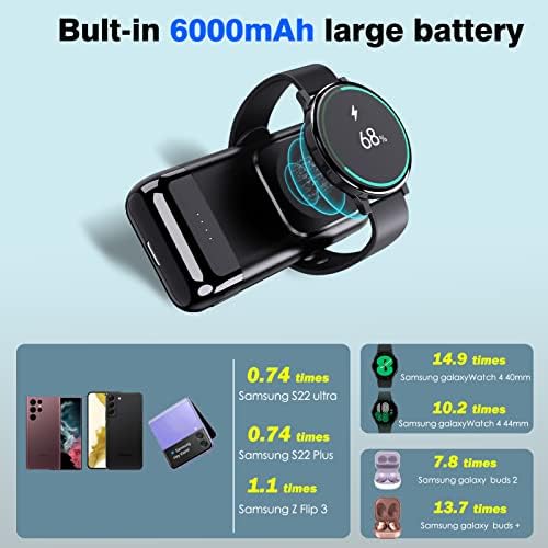 Versatile 2-in-1 Portable Charger: 6000 m Ah High-Capacity Watch and Phone Charger for Galaxy Watch 7/Ultra/6/5 Pro/4/Active 2 & Samsung Galaxy S25 Ultra/S24 Ultra/Z Fold6/Z Flip6 – Fast Charging, Lightweight Design for On-the-Go Power Solutions