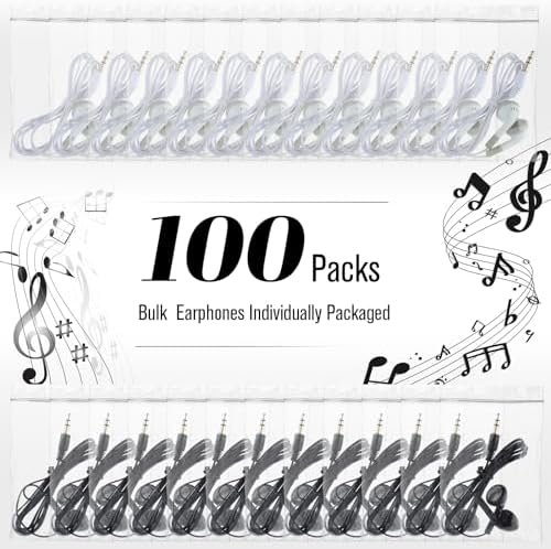 Kanayu 100 Pack Wired Earbuds – Individually Bagged Student Headphones for Classrooms, Premium Sound Quality for Learning and Entertainment, Lightweight and Durable Design for Kids and Adults, Compatible with Laptops and Tablets, Hygienic Audio Access for Educational Environments