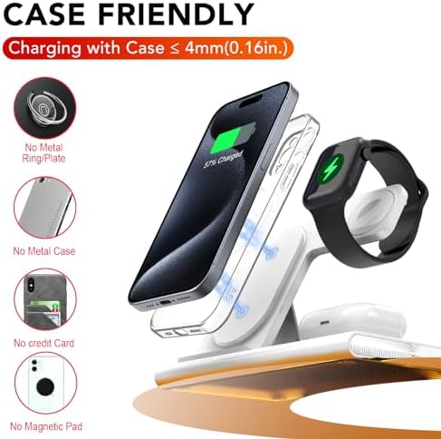 Ultra-Convenient 3-in-1 Foldable Wireless Charging Dock for Apple Devices – Rapid Power-Up Station for i Phone 16/15/14/13/12/11/X/XS, Apple Watch Series 10/9/8/7/Ultra2/Ultra/SE, and Air Pods Pro/2/3/4 – Lightweight Travel Charger with Integrated LED Light for Enhanced Portability and Efficiency