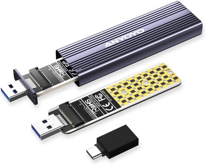 ANYOYO M.2 NVME SATA SSD Enclosure – Ultra-Fast USB 3.2 Gen 2 Adapter for 2242, 2260, 2280 M.2 SSDs with M-Key/M+B Support – Lightning Speed Data Transfer up to 10 Gbps, Plug & Play Convenience, UASP Compatibility, Durable Aluminum Design for Portable Storage Solutions
