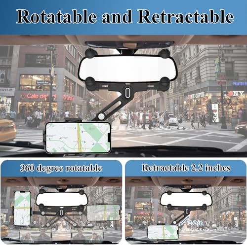 Mag Safe Rear View Mirror Phone Holder – Adjustable Magnetic Car Mount for i Phone 16/15/14/13/12 & All Mag Safe Devices – Secure Grip for Hands-Free Navigation – Compact Retractable Design with Effortless Installation – Elevate Your Driving Experience and Stay Connected Safely