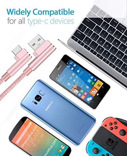 90-Degree Right Angle USB C Cable – Braided Type C Cord for Fast Charging & Data Transfer – Compatible with Galaxy S10, S20, Note10, LG Stylo 4, Moto Z2 & More – Versatile 3 FT, 6 FT, 10 FT Lengths – Durable & Tangle-Free Solution for Gaming & Streaming – Enhance Port Longevity & Convenience