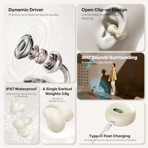 Revolutionary Lightweight Bone Conduction Headphones – True Wireless Open-Ear Earbuds in Trendy Light Yellow for Active Lifestyles, Perfect for Running, Gym Workouts, and Driving – Stay Aware with Premium Sound Quality, Effortless Bluetooth Connectivity for i Phone & Android Users, Waterproof Design for Ultimate Durability