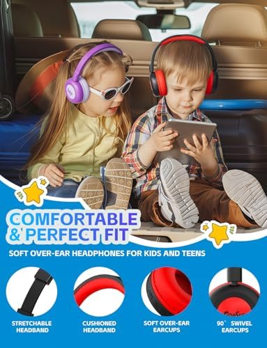 Safe Sound Bluetooth Headphones for Kids – Lightweight Wireless Earphones with 85 d B Volume Limiting for Toddler Hearing Protection – Ideal Twistable Design for School, Travel, and Home Use – Premium Audio Quality with Built-in Microphone for Clear Communication