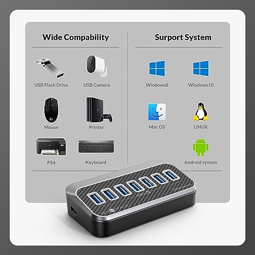 Transform Your Connectivity with Our 7-Port USB Hub – High-Speed USB 3.2 Gen1 Splitter Featuring Unique 32° Angled Design for Easy Access – Perfect for PCs, Laptops & More – Enjoy 5 Gbps Data Transfer Speeds with a 3.28 ft Cable for Ultimate Flexibility & Enhanced Productivity – Ideal for Home & Office Use