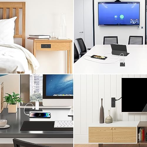 Transform Your Space with HHSOET 5-in-1 Recessed Power Strip – Flat Plug Design Featuring 20 W Fast Charging, 2 AC Outlets, 3 USB Ports (Including USB-C), and 6 ft Power Cord for Effortless Connectivity in Home Offices and Conference Rooms – Elevate Your Charging Efficiency and Aesthetic Appeal