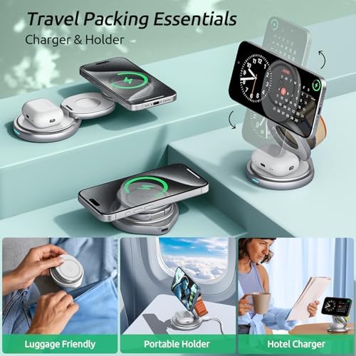 Revolutionize Your Charging Routine with the Ridcanpt 3-in-1 Wireless Charger – Foldable Magnetic Dock for Apple Devices, Perfect Travel Companion for i Phone 15/14/13/12 Pro Max Plus, Apple Watch, and Air Pods – Fast Charging, Space-Saving Design for Effortless Portability and Enhanced Compatibility