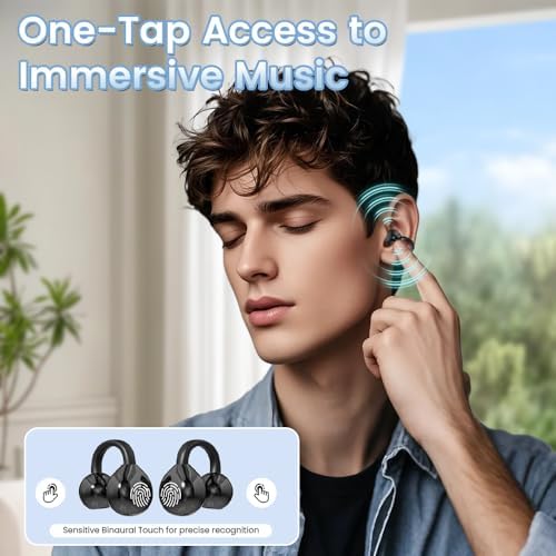 Innovative Clip-On Open Ear Wireless Bluetooth 5.4 Headphones – Perfectly Designed for Small Ears and Glasses Wearers; 60-Hour Battery Life, Superior Noise Cancellation, and Waterproof for Active Lifestyles and Workouts (Vibrant Purple)