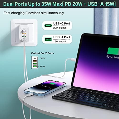 35 W USB-C Fast Charging Block 4-Pack – High-Speed 4-Port Wall Charger with PD 3.0 & Quick Charge 3.0 for i Phone 16/15/14/Pro, i Pad Pro, Samsung Galaxy, and More – Universal Compatibility for All Devices, Compact & Travel-Ready Power Adapter