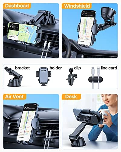 2025 Ultimate Car Phone Mount – Unmatched 80+ LBS Suction for Unshakeable Stability | Military-Grade Durability | Universal Dashboard, Windshield & Vent Holder for i Phone 15 Pro Max, Samsung & More | Sleek Dark Grey Design with Safety Certifications