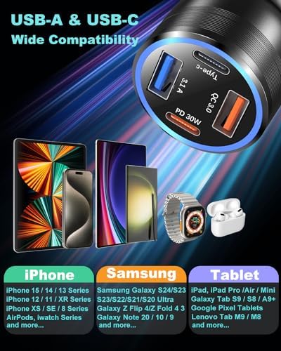 OKRAY 65 W USB C Car Charger – 4-Port Fast Charging Adapter with PD30 W & QC3.0 for i Phone 16/15/14/13/12 Pro Max, Galaxy S25/S24/A35, Pixel 9 – Ultimate Multiport Vehicle Power Solution for Rapid Device Charging on the Go
