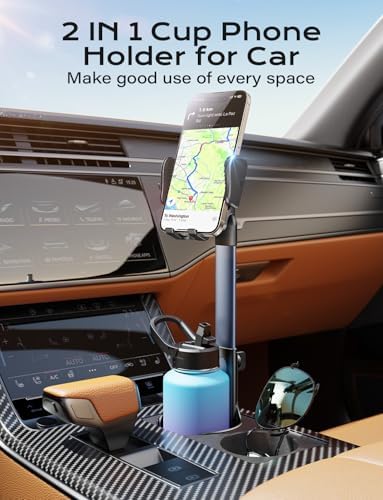 Dual-Function Aluminum Alloy Car Cup Holder and Phone Mount – Universal Fit for 2.5-4” Cup Holders, Adjustable Design for Optimal Stability and Convenience, 360-Degree Rotation for Hands-Free Navigation and Calls, Effortless Installation, Ideal Car Accessory for Modern Drivers