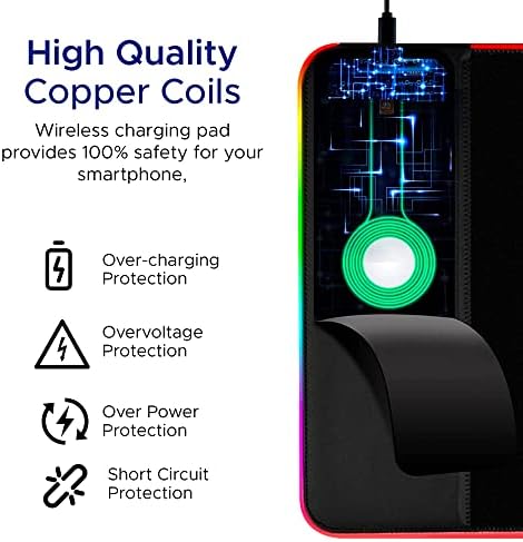 Elevate Your Gaming & Productivity with the 12″ x 35.5″ Wireless Charging RGB Mouse Pad – Large Non-Slip Desk Mat Featuring 10 Customizable RGB Backlight Colors, Fast Wireless Charging for i Phones & More, Perfect for Ergonomic Gaming Setups and Enhanced Workspace Organization