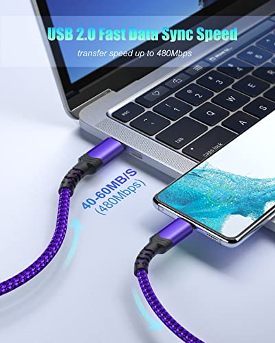 10 ft USB C to USB C Charging Cable – Fast 60 W Power Delivery Braided Cord for Galaxy S23 Ultra, i Phone 15/16, i Pad Pro, Mac Book – Durable, Tangle-Free Design in Purple, Green, Blue, Pink for Maximum Flexibility and Style