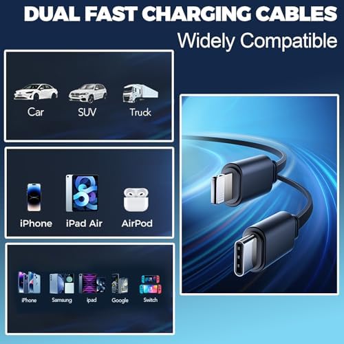 High-Power 4-in-1 Retractable USB C Car Charger – 120 W Fast Charging Adapter with 2.6 ft Type C Cable, QC 3.0 & PD 3.0 Compatibility for i Phone 12/13/14/15, Samsung Galaxy, i Pad, Google Pixel & More – Compact & Safe Charging Solution for On-the-Go Power Needs