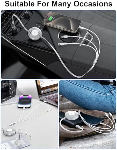 Versatile 3-in-1 Retractable Charging Cable for Ultimate Device Compatibility – 100 W Fast Charging USB-C, Lightning, and Micro USB for i Phone 16/15/14 Pro Max, Samsung Galaxy, Kindle – Portable Travel Charger with Sleek Black Design for Effortless Power on the Go