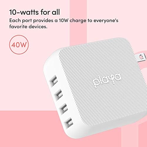 Playa Multi-USB Wall Charger – 4-Port Fast Charging Adapter for i Phone 11, 12, XS, XR, X, i Pad, Air Pods, Samsung S20, Note10, Pixel 4 & More – Universal Power Hub for Home, Office & Travel with Enhanced Compatibility and Safety Features